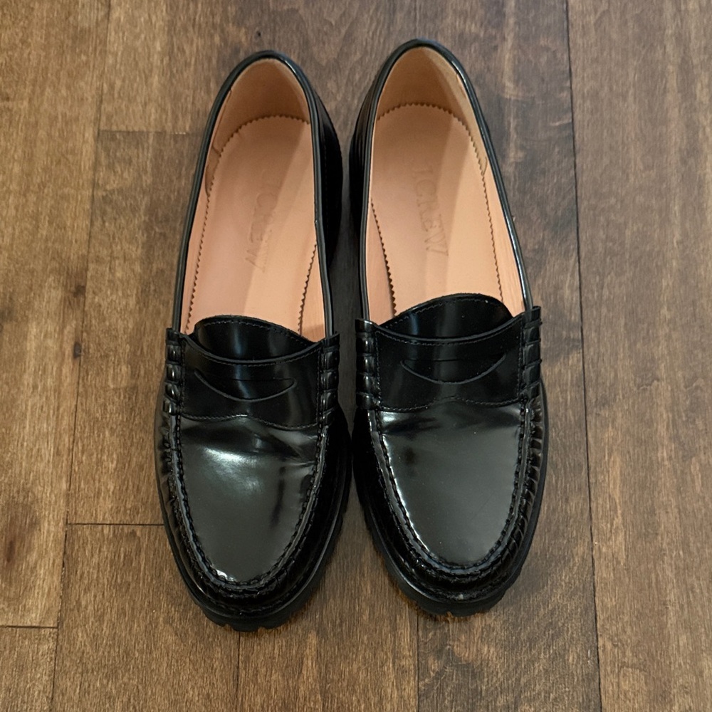 J. Crew Shiny Black Leather Loafers